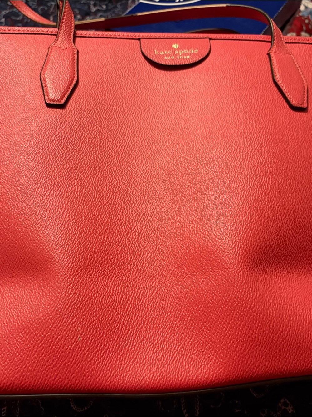 kate spade coral red pebbled leather tote